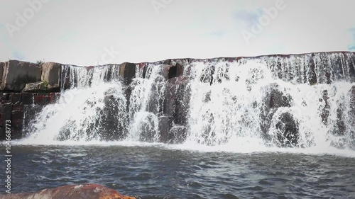 Chirimata Waterfalls or Salto Chirimata at Gran Sabana, Venezuela. Serra do Sol mountain, Brazil, in the background and near Roraima Mount.