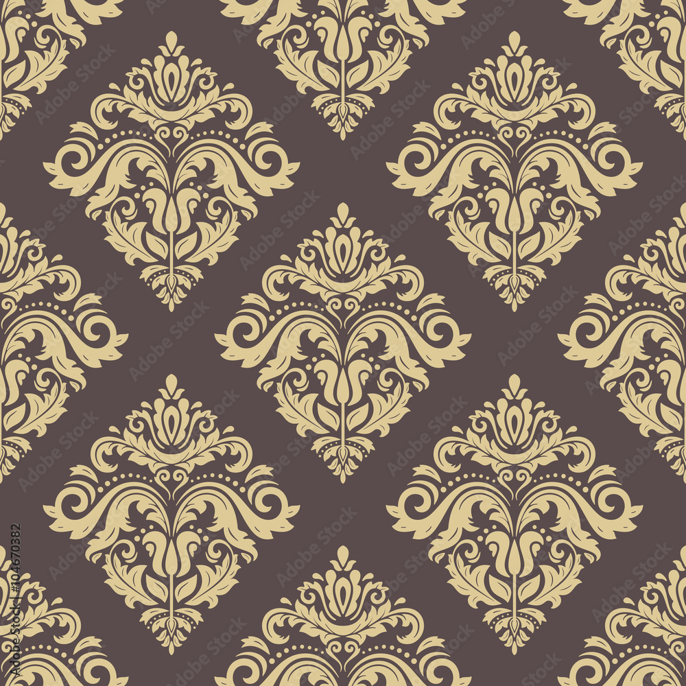 Oriental vector classic ornament. Seamless abstract background. Brown and golden wallpaper Oriental vector classic ornament. Seamless abstract background. Brown and golden wallpaper