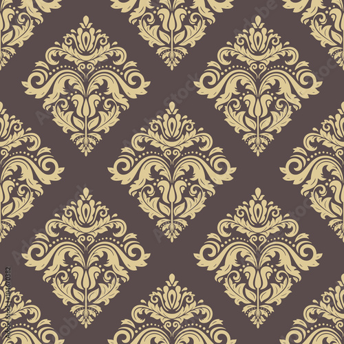 Oriental vector classic ornament. Seamless abstract background. Brown and golden wallpaper
