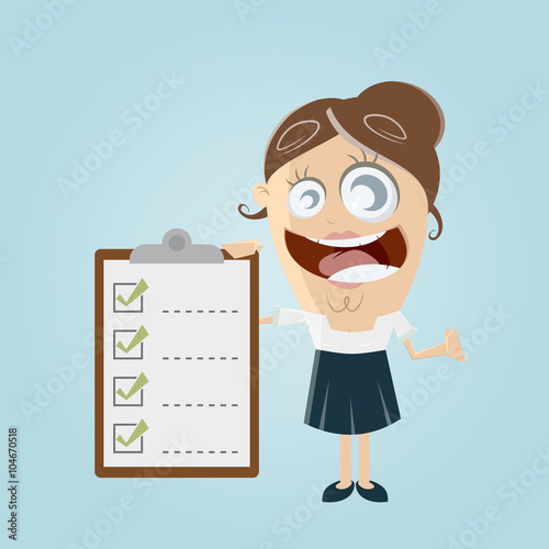 funny businesswoman with checklist