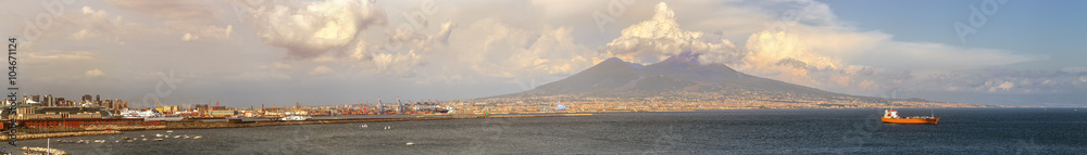 Napoli and mount Vesuvius at sunset in a summer day