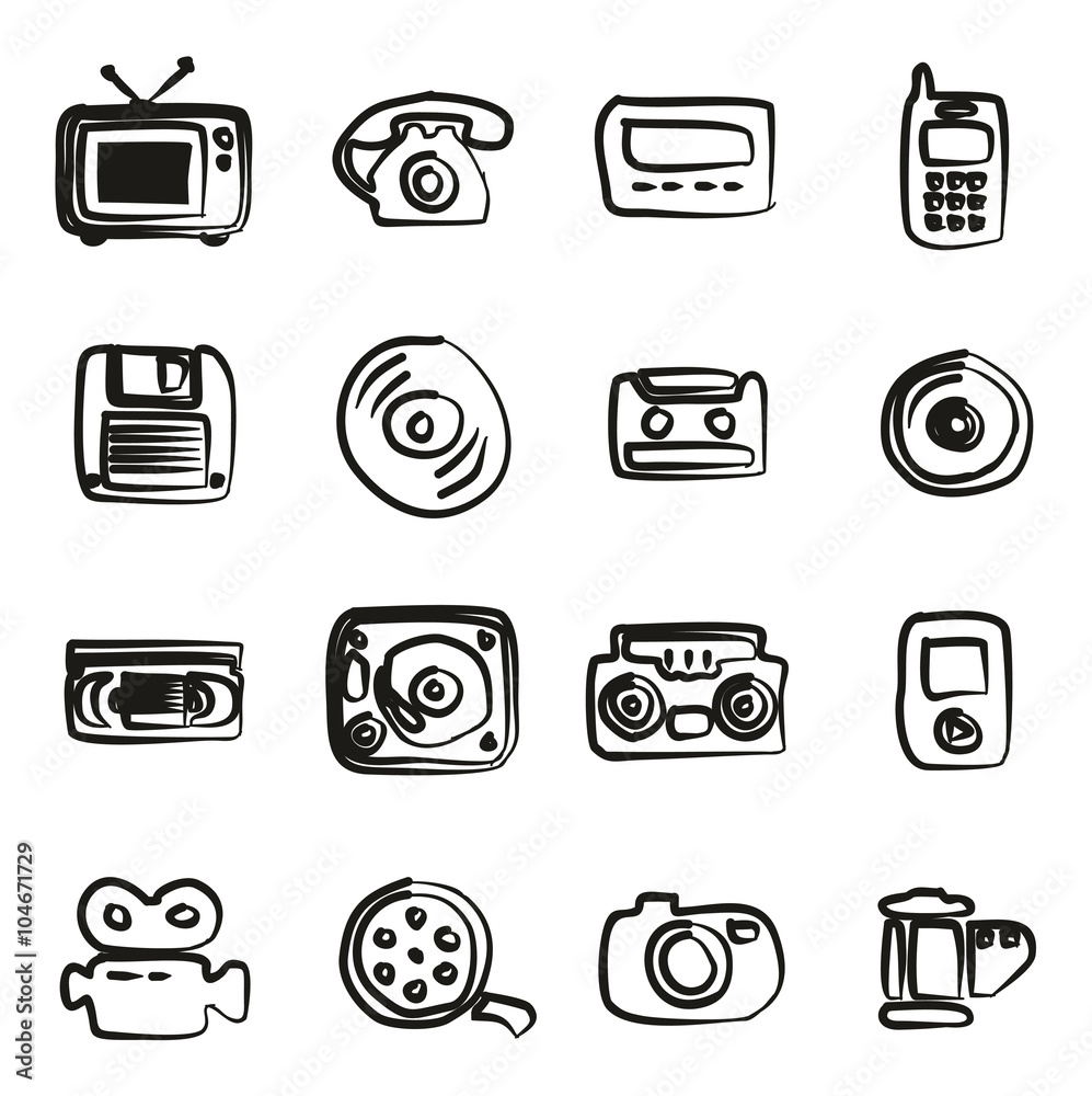 Old Technology Icons Icons Freehand Old Technology Icons Icons Freehand