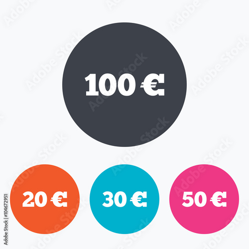 Money in Euro icons. Hundred, fifty EUR.