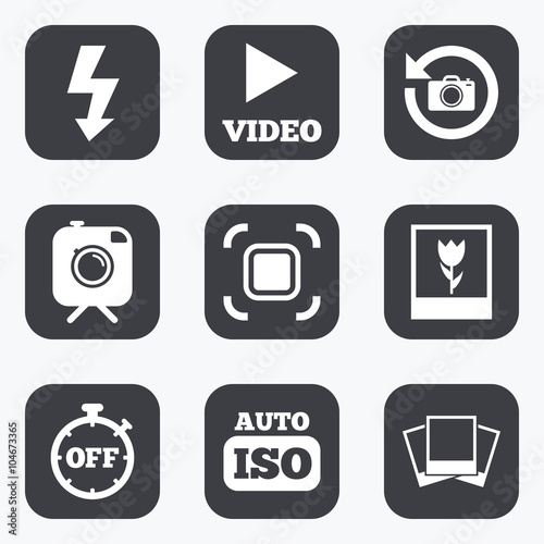 Photo, video icons. Camera, photos and frame.