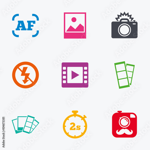 Photo, video icons. Camera, photos and frame.