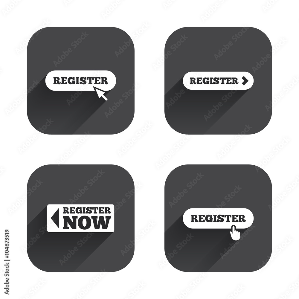 Register with hand pointer icon. Mouse cursor. Register with hand pointer icon. Mouse cursor.
