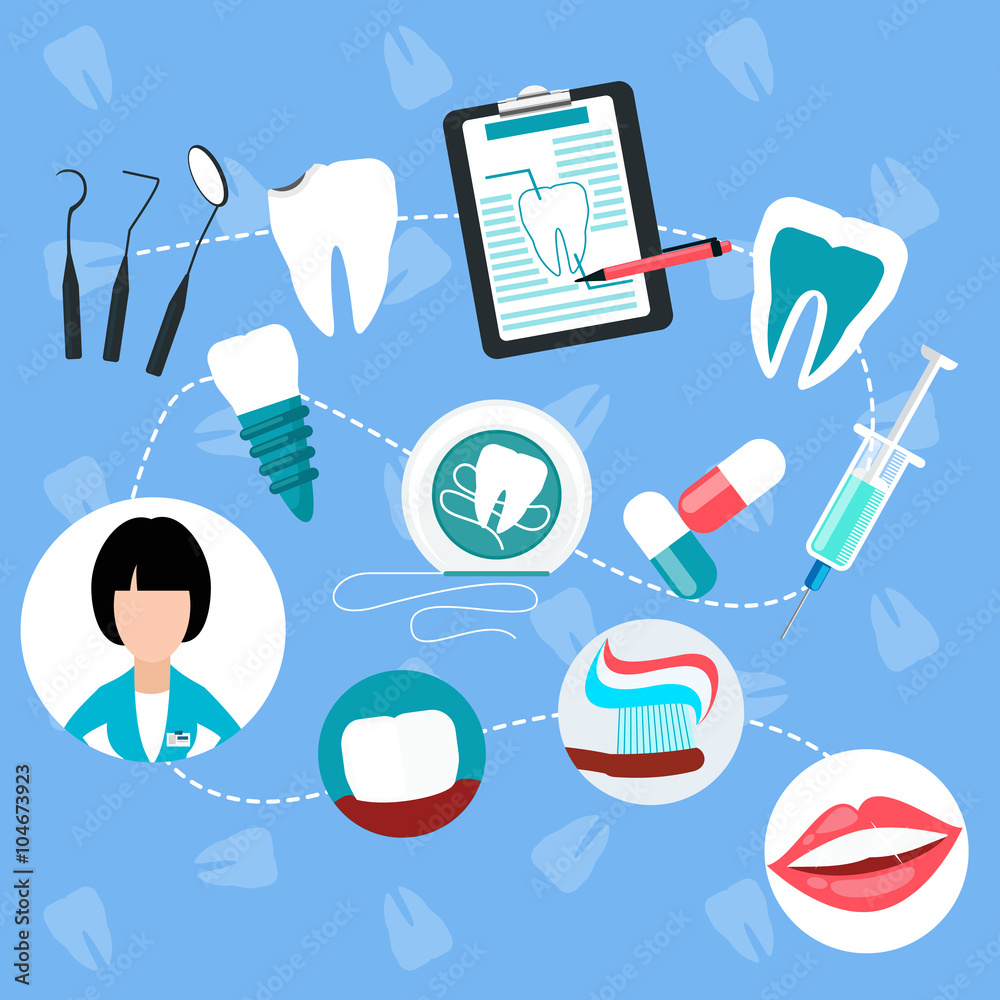 Dental Treatment Design Flat Concept Stock Vector | Adobe Stock