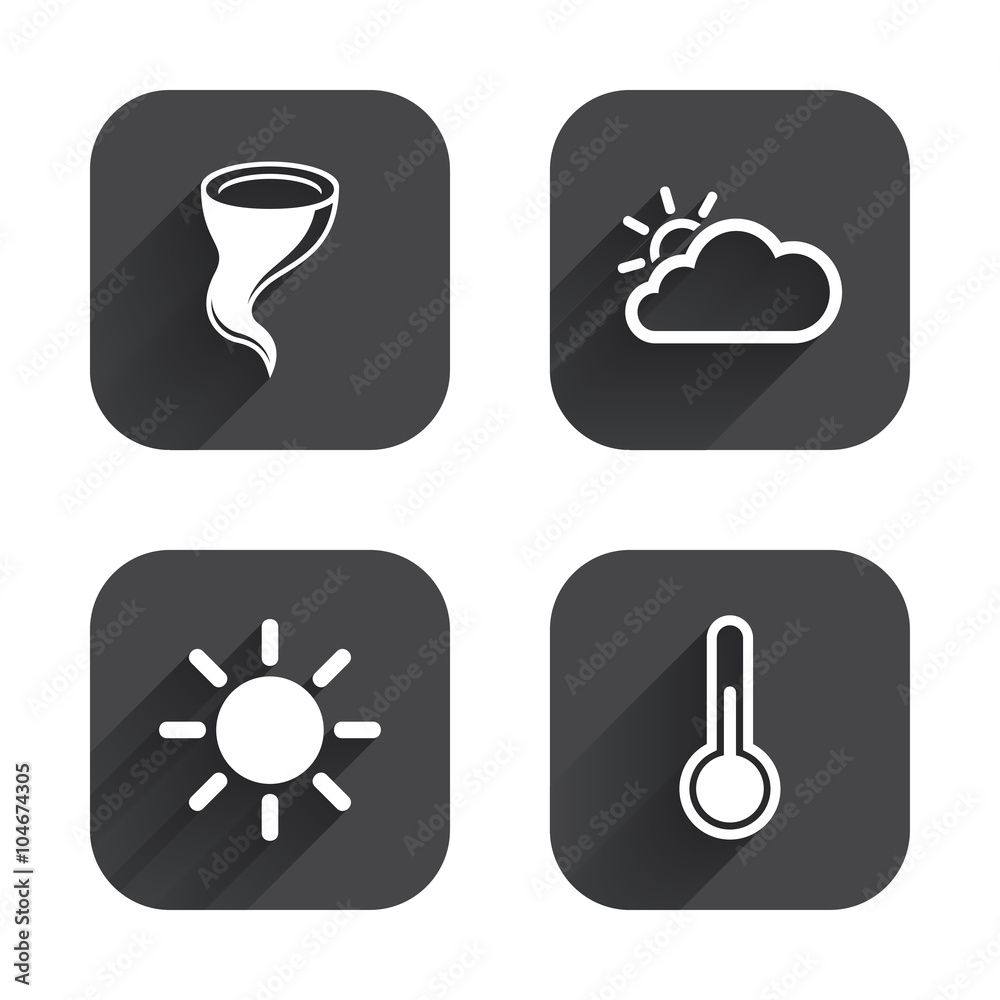 Weather icons. Cloud and sun. Storm symbol. Weather icons. Cloud and sun. Storm symbol.