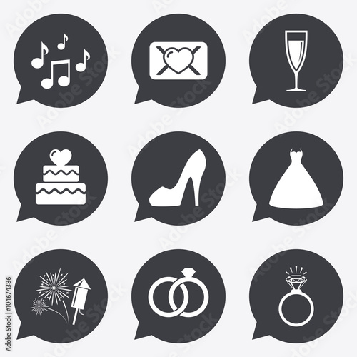 Wedding, engagement icons. Vow love letter.