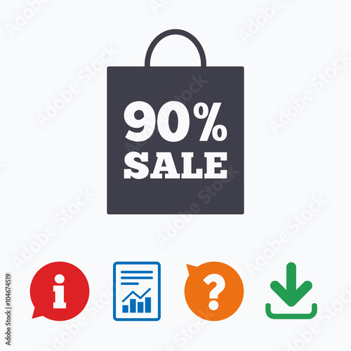 90 percent sale bag tag sign icon.