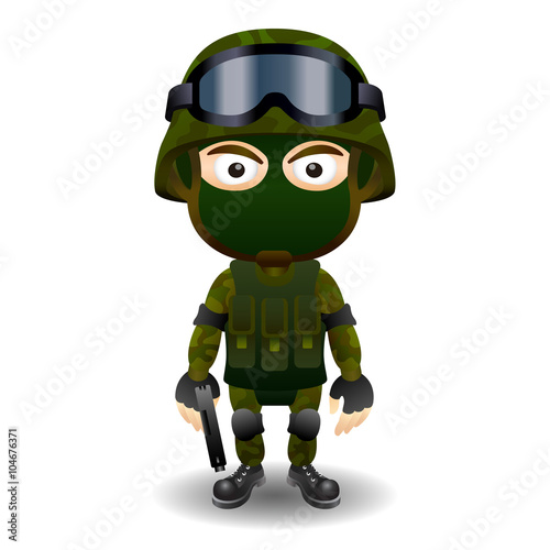 Soldier gun pistol military character combat black mask male