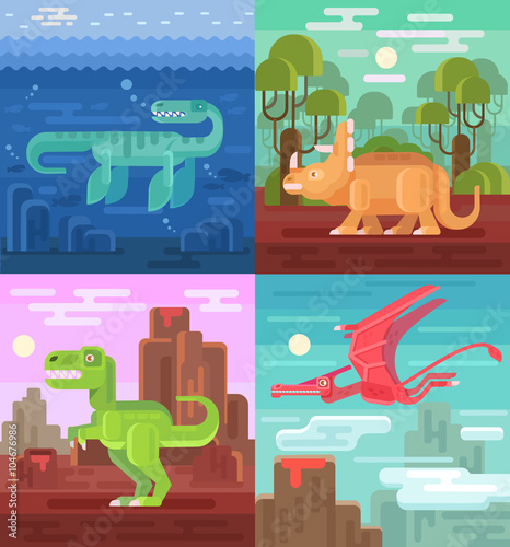 Dinosaurs set. Vector flat illustrations photo