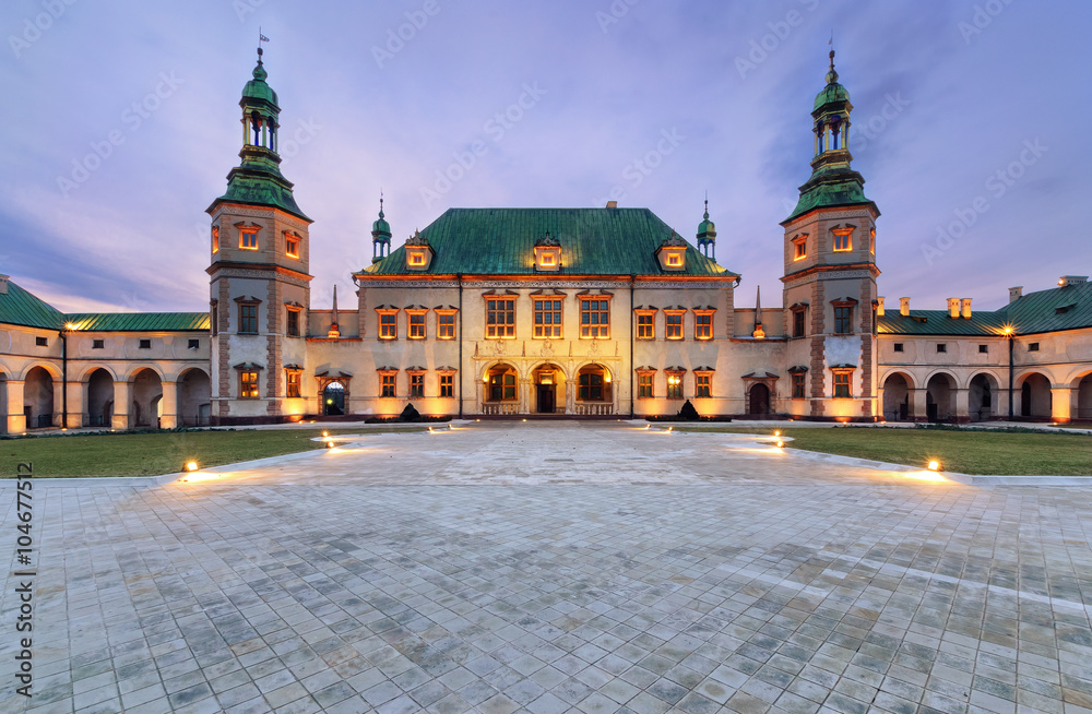 Bishop`s Palace after sunset in Kielce, Poland