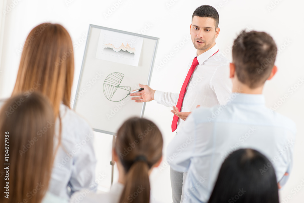 Businessman Pointing Flip Chart Businessman Pointing Flip Chart