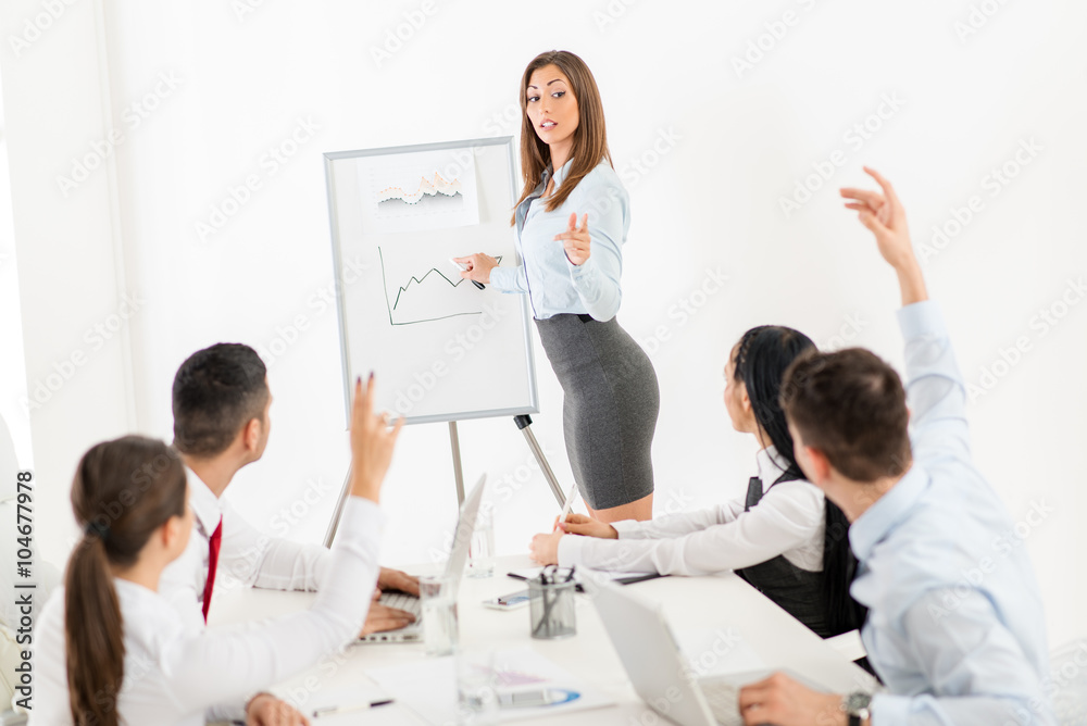 Fototapeta premium Businesswoman Pointing Flip Chart