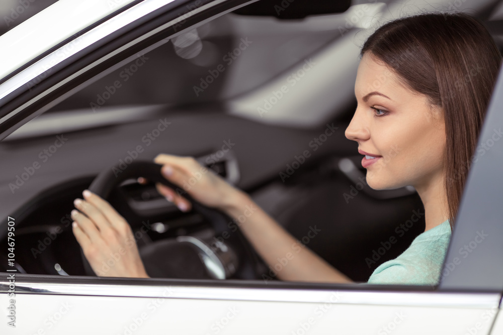 Woman in motor show