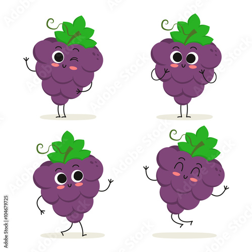 Grape. Cute fruit character set isolated on white