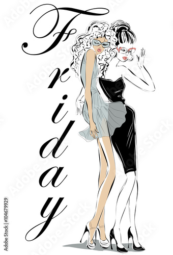 Fashion women models in sketch style