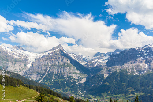 Panorama view of Schreckhorn in Swiss Alps