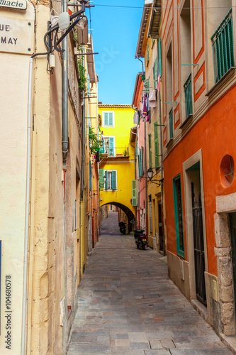 View of streets. Villefranche-sur-Mer, Nice, French Riviera.