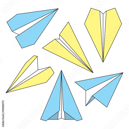 Paper Plane Thin Line Symbols Set. Paper Origami Airplanes.