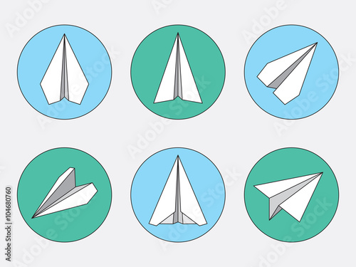 Paper Plane Thin Line Symbols Set. Paper Origami Airplanes.