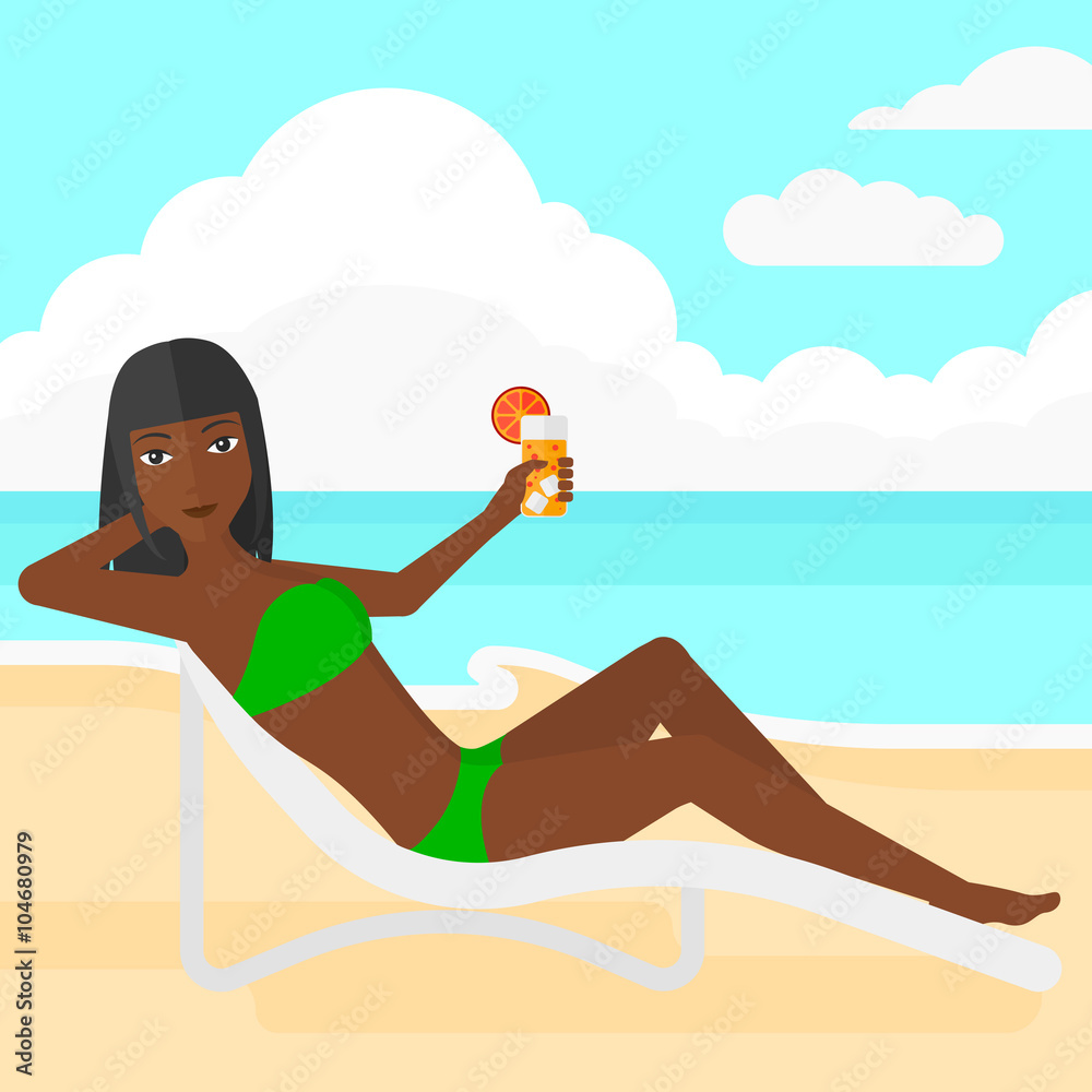 Woman sitting in chaise longue. Woman sitting in chaise longue.