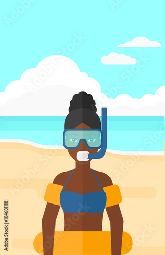 Woman with swimming equipment.