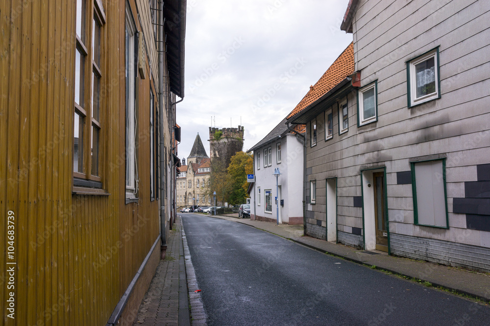 Street view of a old town Alfeld in Lower Saxony, Germany. It is located on the Leine river on the German Timber-Frame Road.