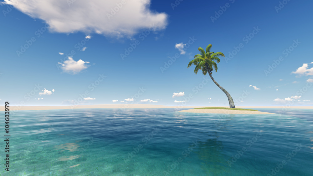 Fototapeta premium Oasis with a lake and a palm tree in the desert