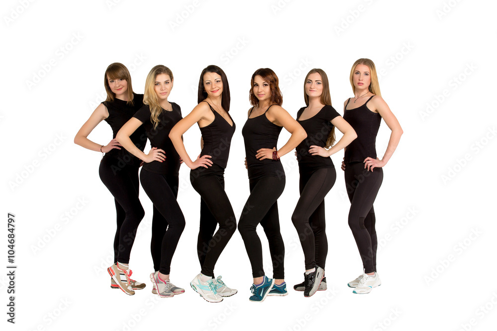 Fototapeta premium Grupa kobiet stojących w rzędzie. Na białym tle