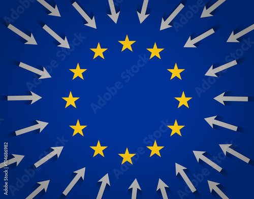 European Union flag and arrows pointing to center