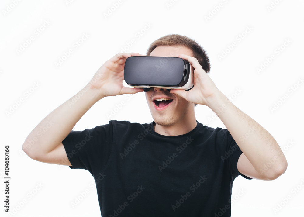 Man wearing virtual reality glasses isolated Man wearing virtual reality glasses isolated