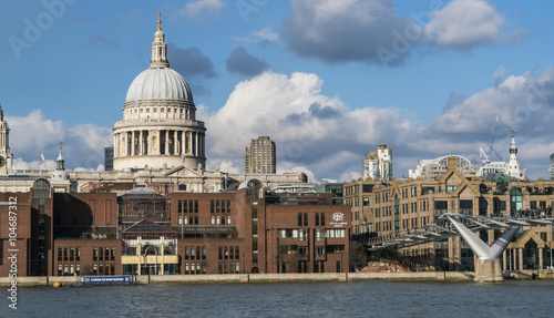 St. Paul?s cathedral London and Millennium Bridge over River Thames