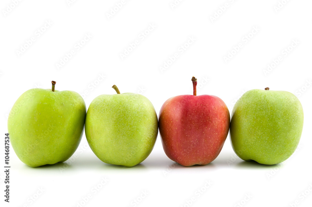 One red apple among green apples