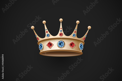 Gold royal crown with red and blue diamand