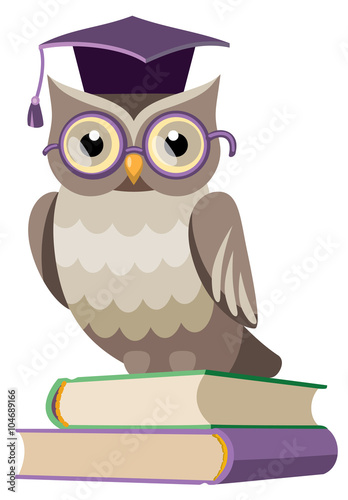 owl with books and graduate cap