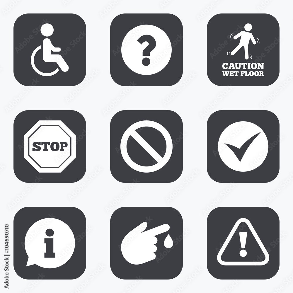 Attention caution icons. Information signs.