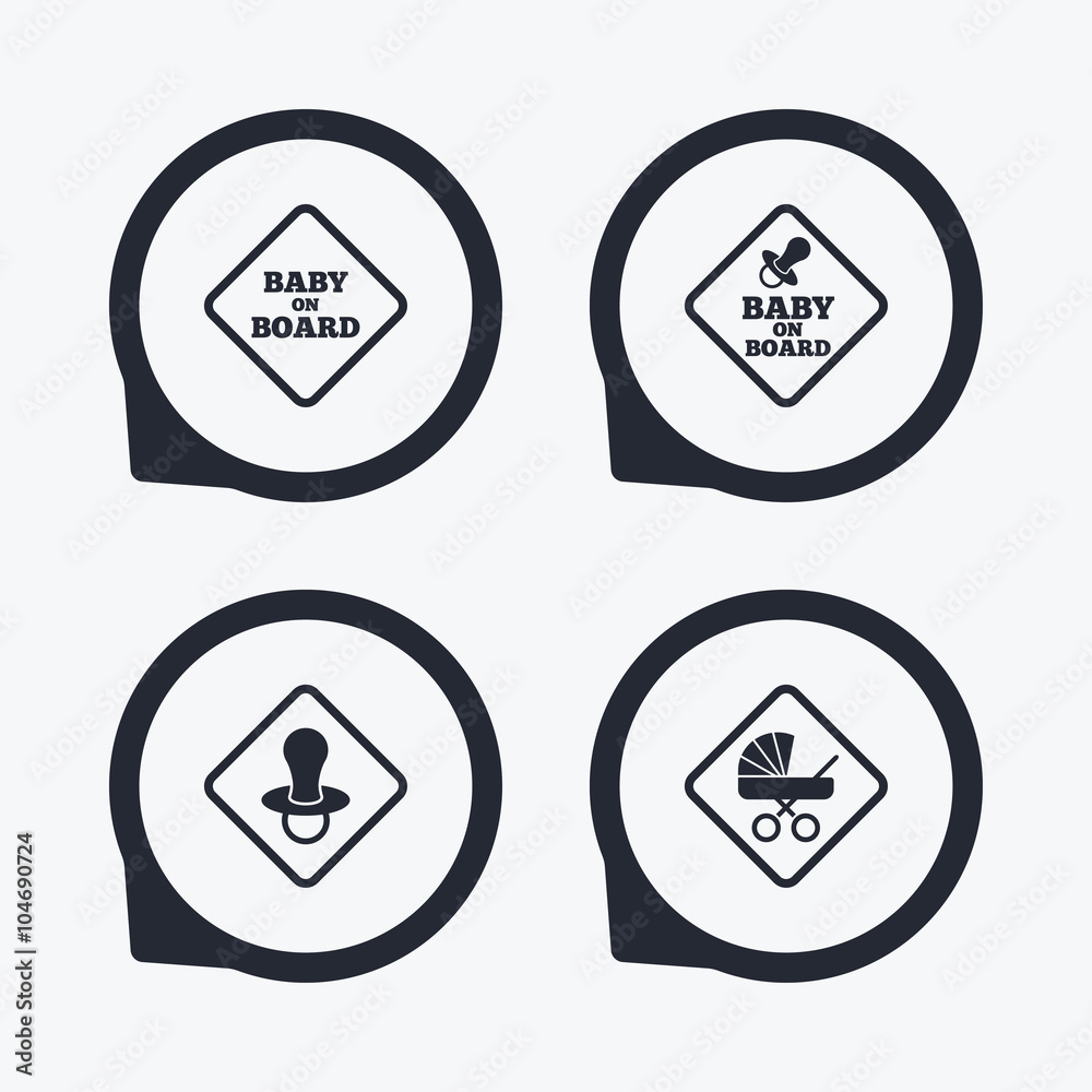 Baby on board icons. Infant caution signs. Baby on board icons. Infant caution signs.