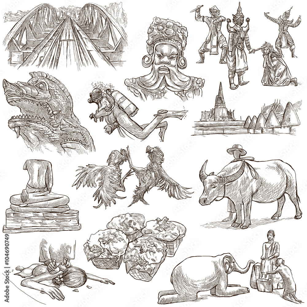 Fototapeta premium Thailand. Pictures of Life. Freehands.