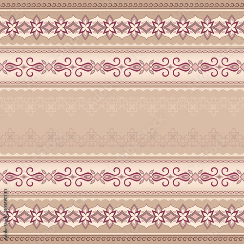 Vintage pink red seamless border on beige background.