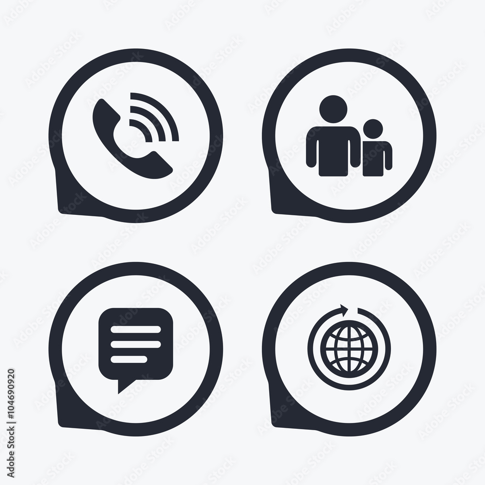 Group of people and phone call. Speech bubble. Group of people and phone call. Speech bubble.