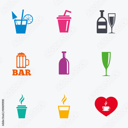 Beer  coffee and tea icons. Alcohol drinks.