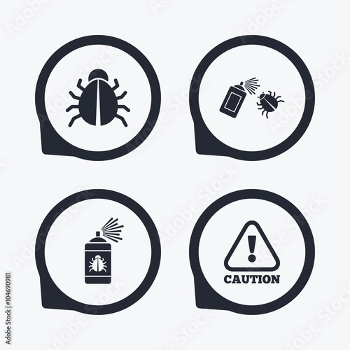 Bug disinfection signs. Caution attention icon.