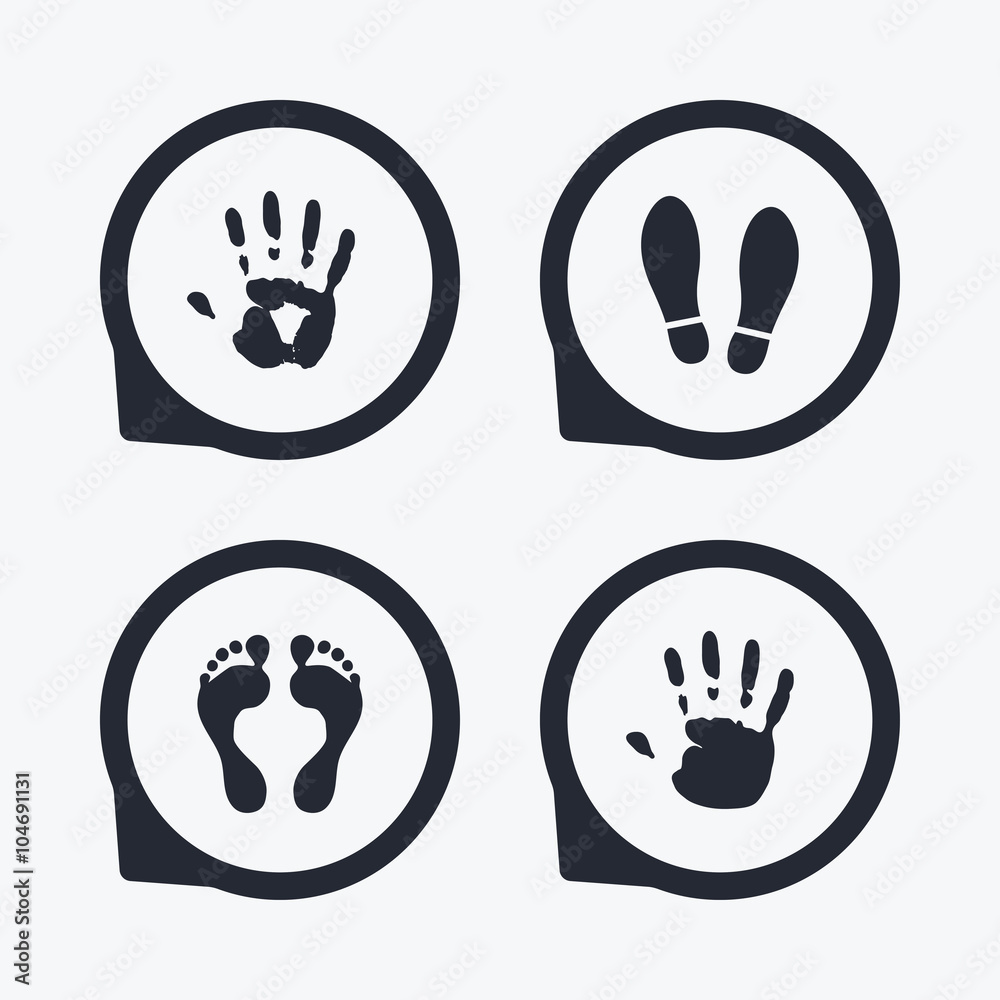 Fototapeta premium Hand and foot print icons. Imprint shoes symbol.
