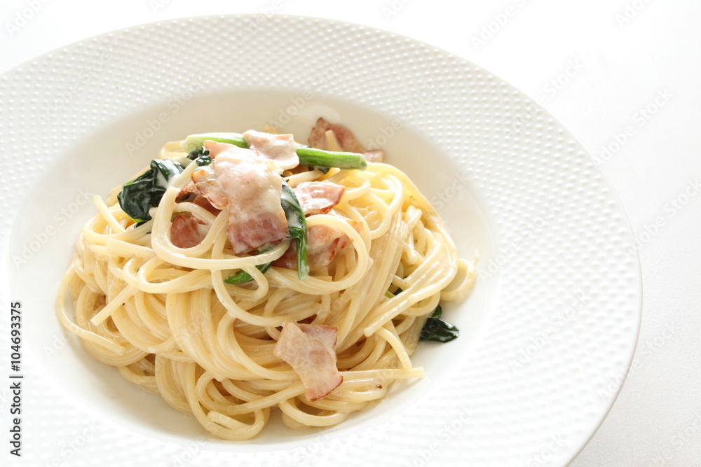 homemade bacon pork and spinach spaghetti homemade bacon pork and spinach spaghetti