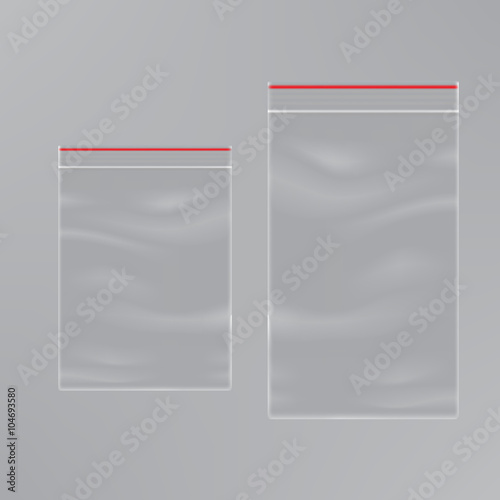 Vector empty plastic bags on isolated gray background template