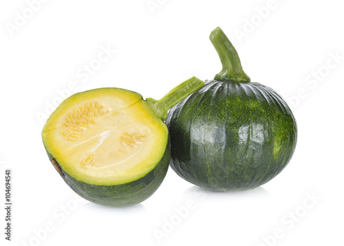 young pumpkin with stem on white background