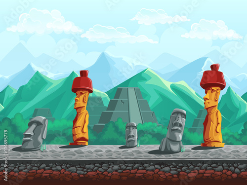 Stone statue, pyramid in the emerald mountains