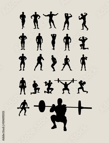 Body Building and Lifting Weights Silhouettes, art vector design